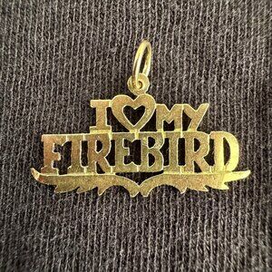14K YELLOW GOLD 1980s VINTAGE I HEART MY FIREBIRD Charm Pendant 1"